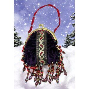 Vintage Purple Paisley Beaded Purse Christmas Tree Ornament Velvet & Fringe